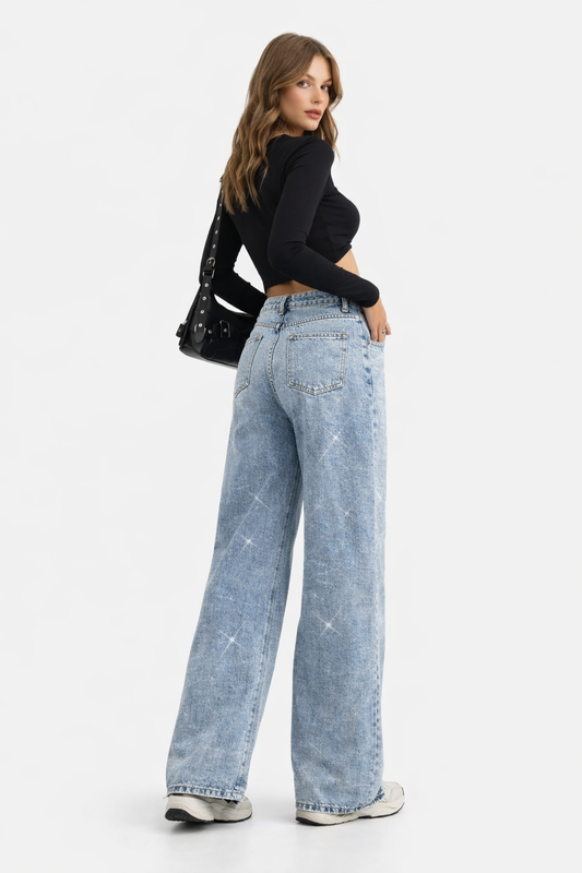 American-style high street retro full-diamond wide-leg jeans for women new 2025 autumn style versatile and slimming great for a