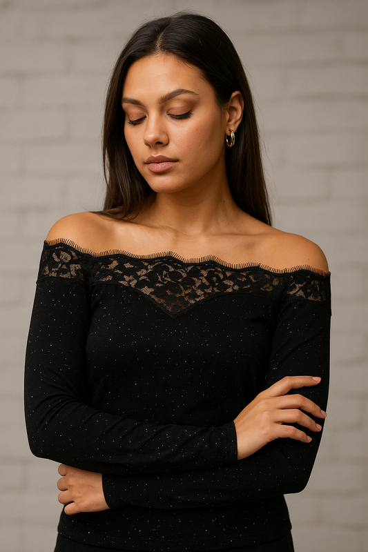 Galaxy Lace Off-Shoulder Top