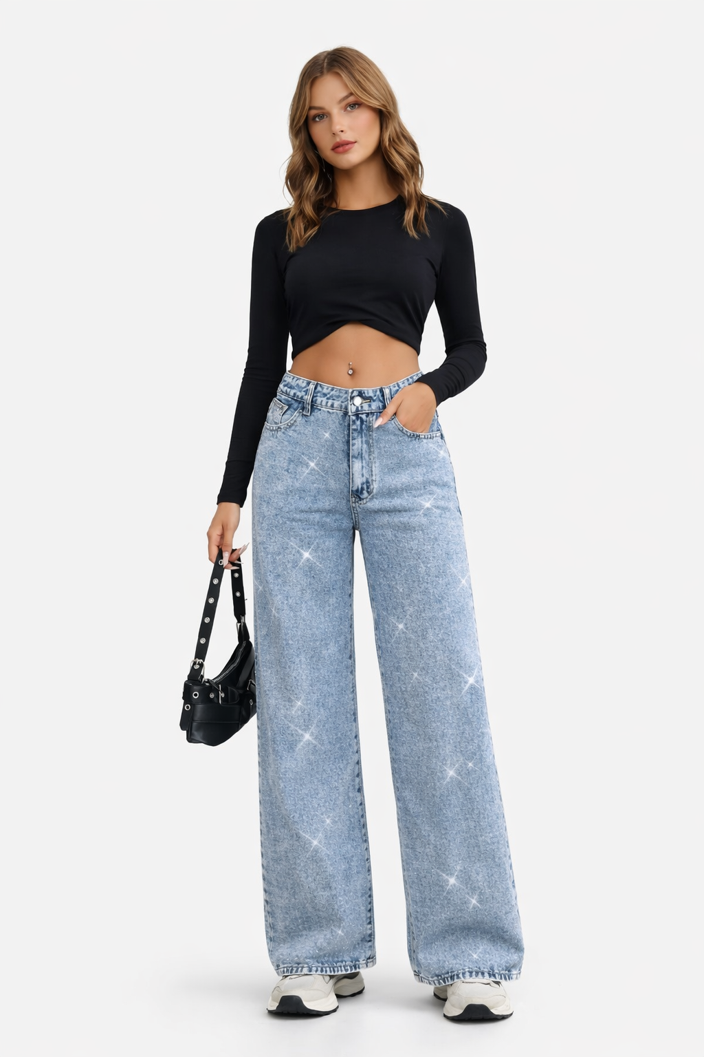 American-style high street retro full-diamond wide-leg jeans for women  new 2025 autumn style versatile and slimming great for a