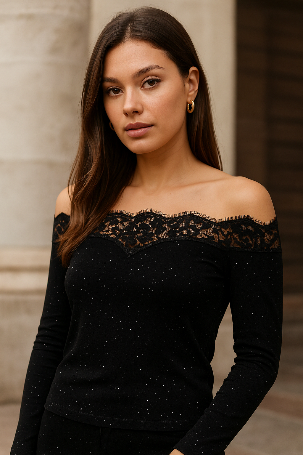 Galaxy Lace Off-Shoulder Top