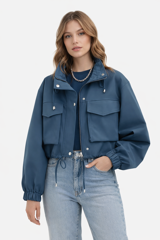 Dames Cropped Jas  – Korte Jas met Zakken en Taillekoord